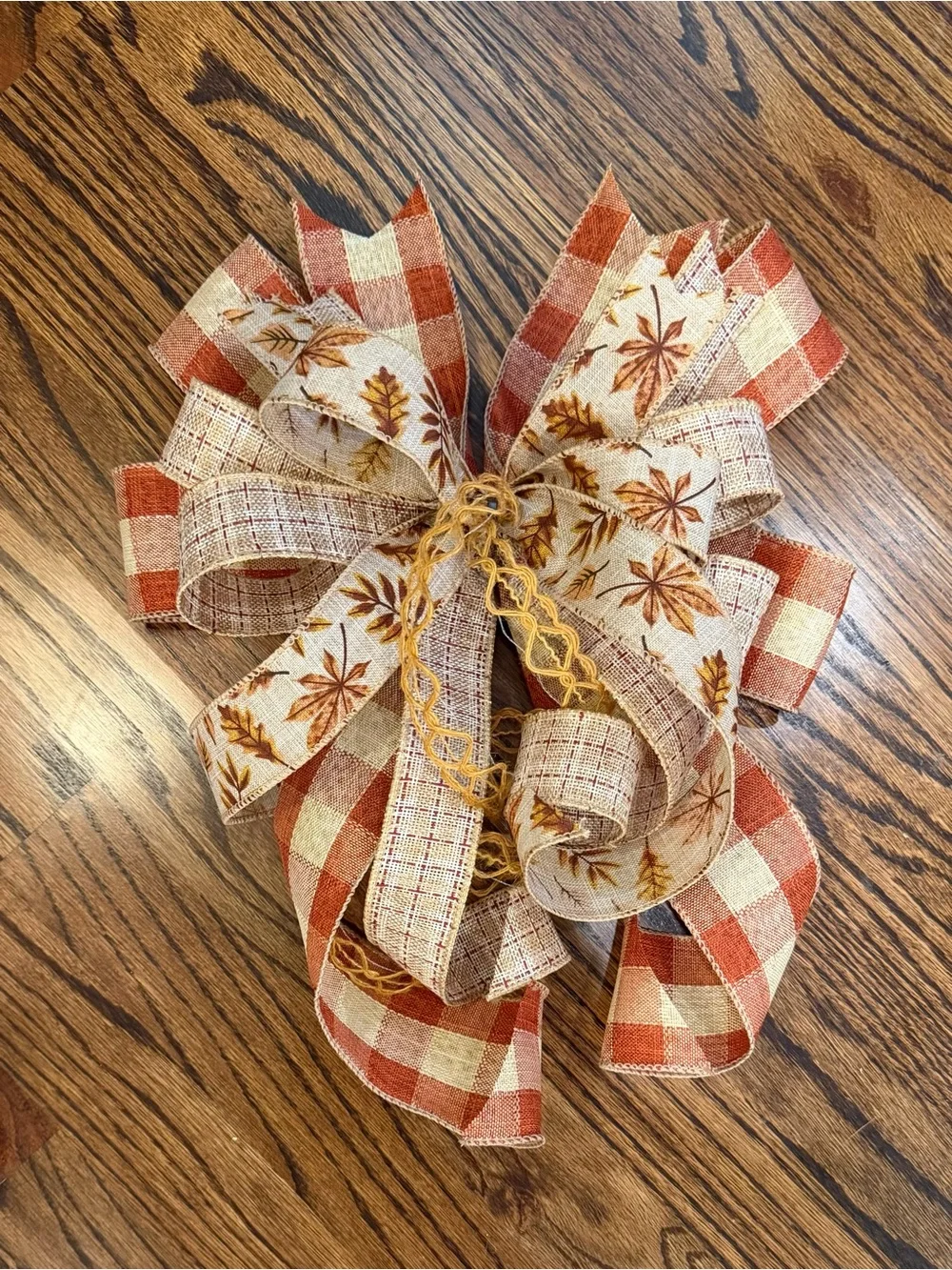 Rust and Cream Plaid Fall Decorative Bow for Wreaths
